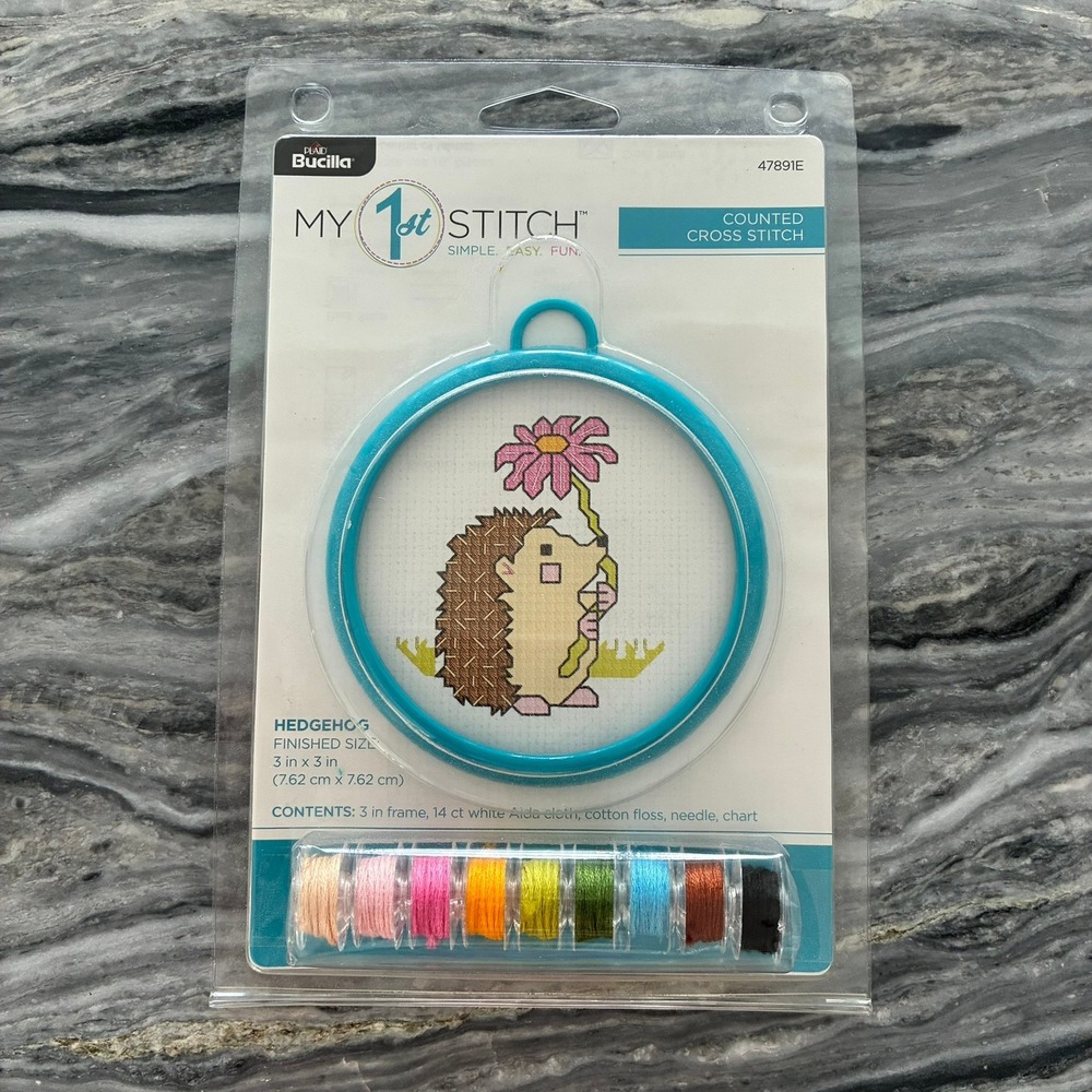 Bucilla My 1st Stitch Hedgehog Counted Cross Stitch Kit 47891E 3in Hoop Beginner